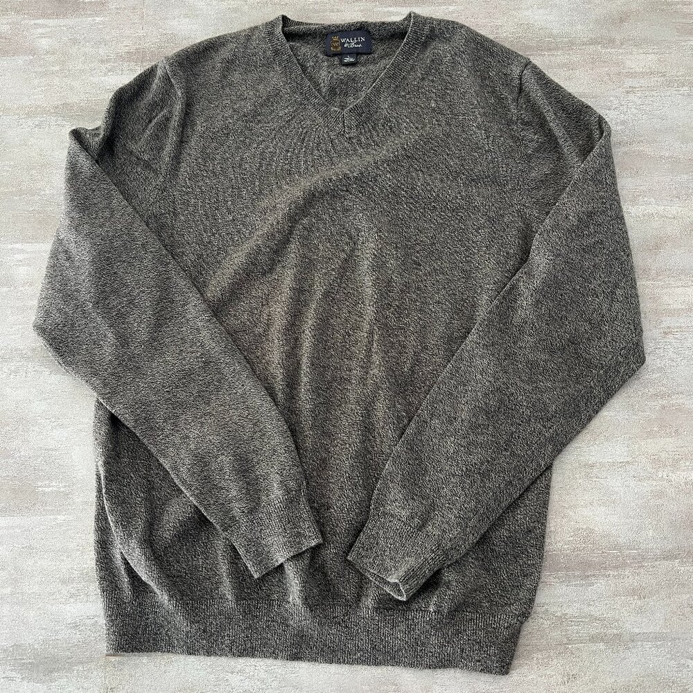 Wallin and Bros Men's Cashmere Cotton Sweater Size Large Gray V-Neck - Picture 1 of 4
